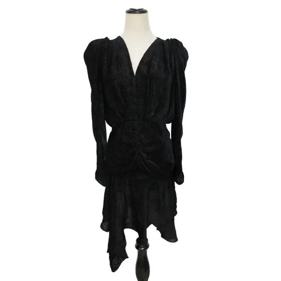 ISABEL MARANT Black Silk Viscose MARLIN Burnout Polka Dot Ruched Top 38 - Picture 8 of 11